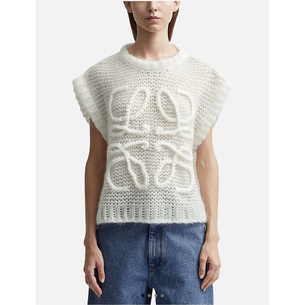 Loewe Anagram Sweater Vest Ivory Knit Relaxed Fit $1100 Retail